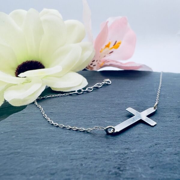 Silver-Sideways-Cross-Bracelet